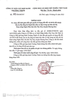 THÔNG BÁO THAY ĐỔI THỜI GIAN ĐẤU GIÁ DỰ ÁN NAM SÔNG NGÀN PHỐ